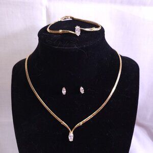 Vintage Avon Chevron Clear Stone Necklace Set